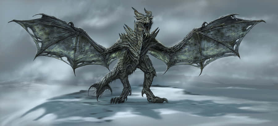 The Wise Dragon Paarthurnax In The Iconic Skyrim Landscape Wallpaper