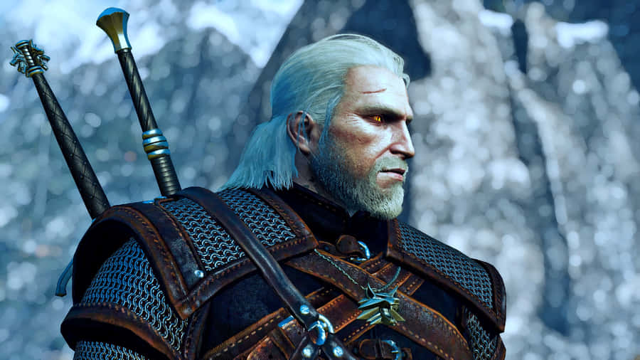 The Witcher's Geralt Of Rivia In Battle Stance Wallpaper