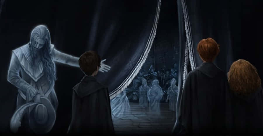 Three Hogwarts Ghosts - The Fat Friar, Nearly Headless Nick, And The Bloody Baron Wallpaper