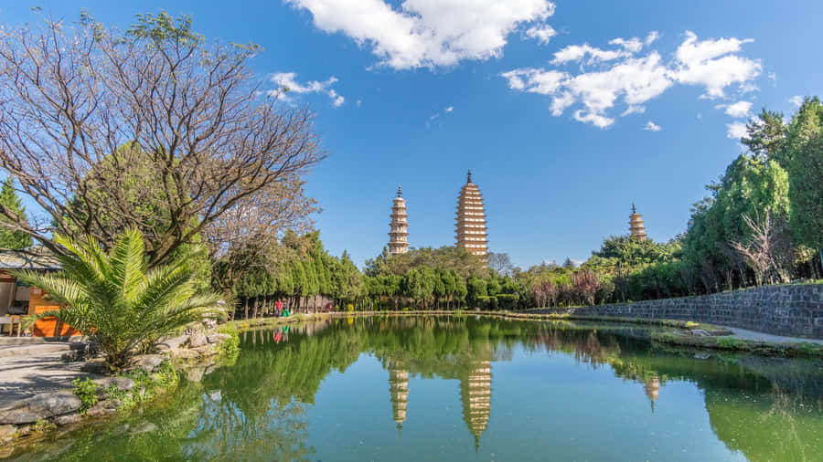 Three Pagodas And River View Wallpaper