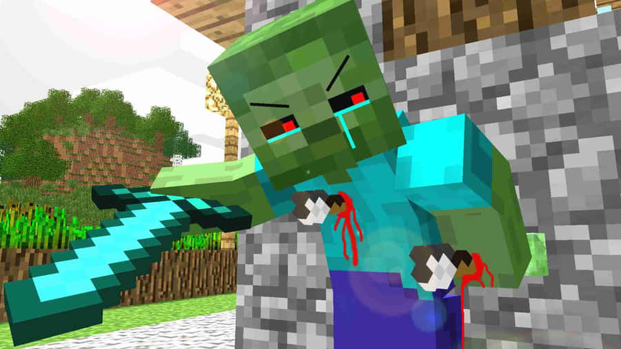 Thrilling Minecraft Zombie Encounter Wallpaper
