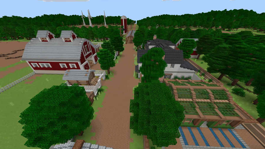 Thriving Minecraft Farm With Beautiful Scenery Wallpaper