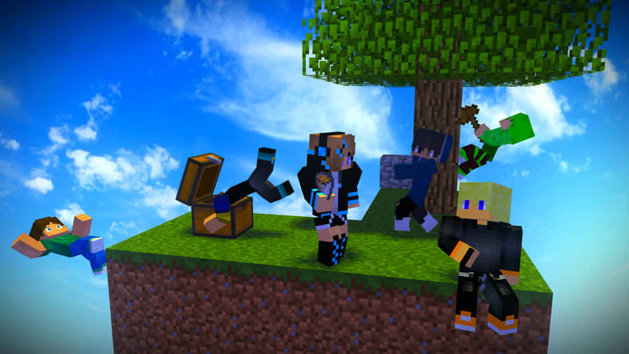 Thriving On A Floating Island - Survival Minecraft Skyblock Mode Wallpaper