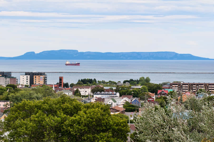 Thunder Bay Landscapewith Ship Wallpaper