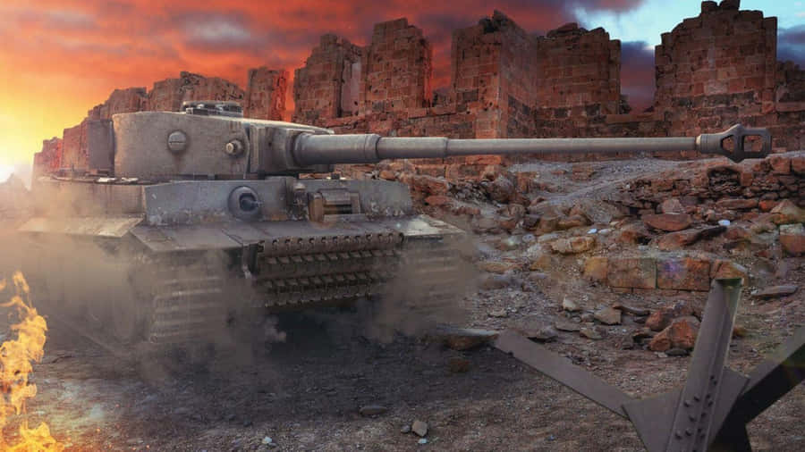 Tiger Tank In Ruined Battlefield Wallpaper
