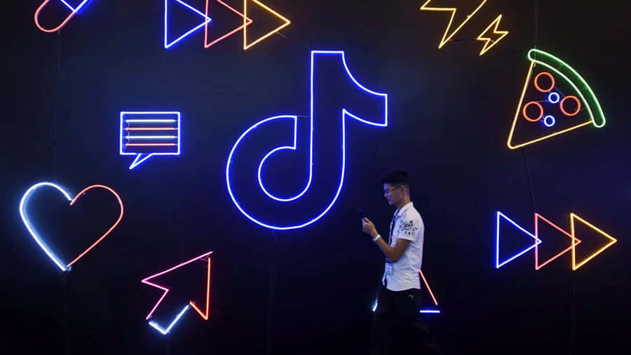 Tiktok Aesthetics Neon Logo Wallpaper