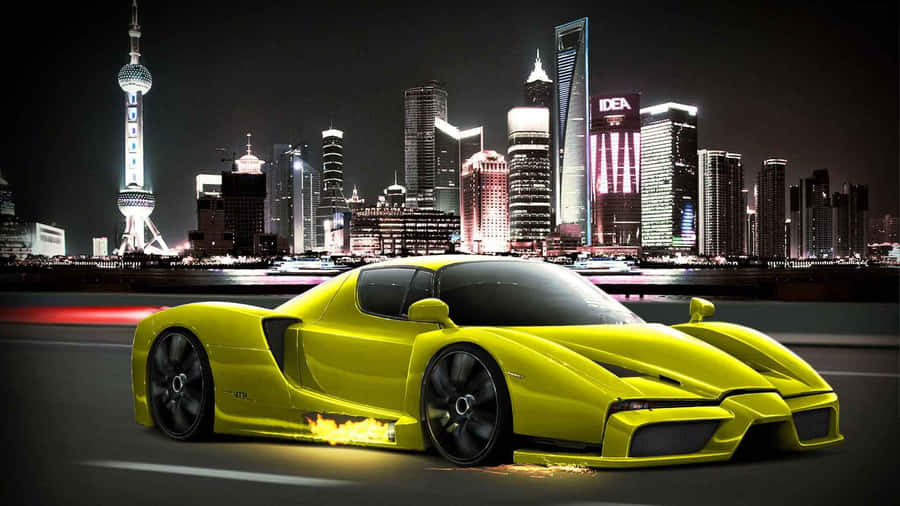 Top 10 Car Green Ferrari Enzo In City Wallpaper