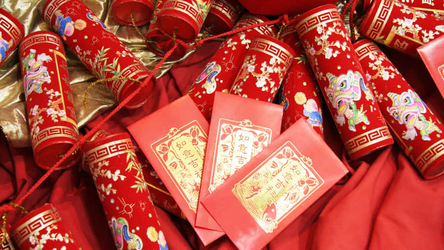 Traditional Firecrackers And Red Envelopes Wallpaper