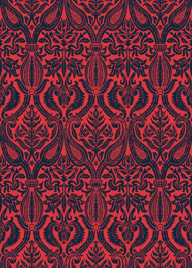 Traditional Red Damask Pattern Wallpaper