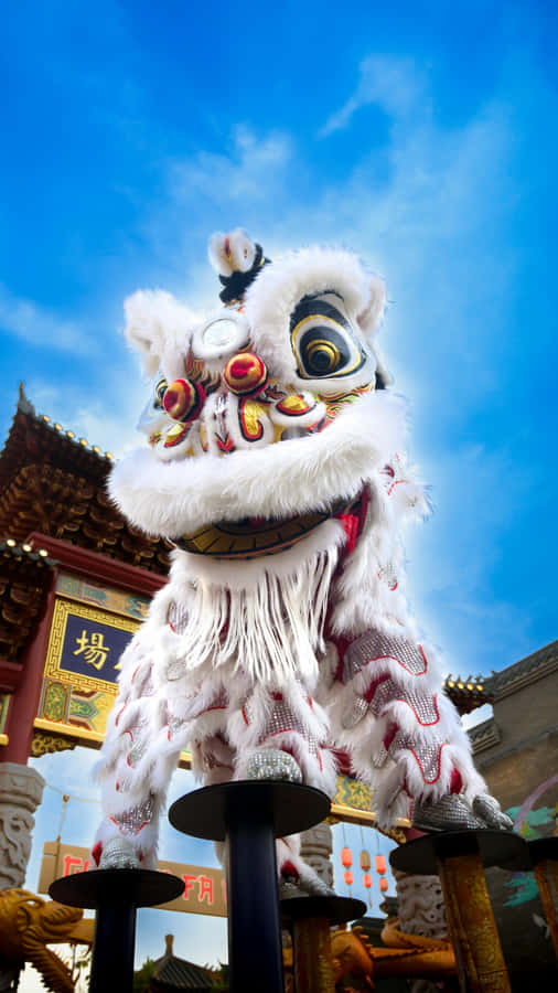 Traditional White Lion Dance Wallpaper