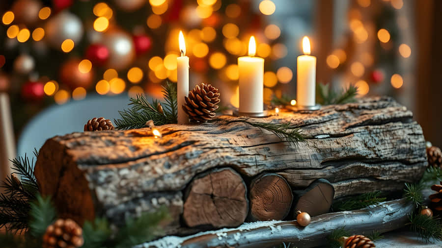 Traditional Yule Log Decoration Wallpaper