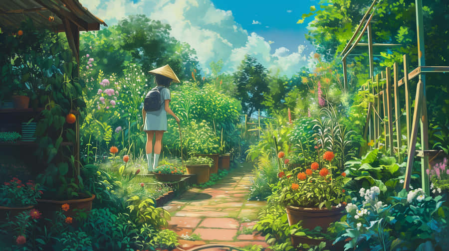 Tranquil Anime Garden Path Wallpaper