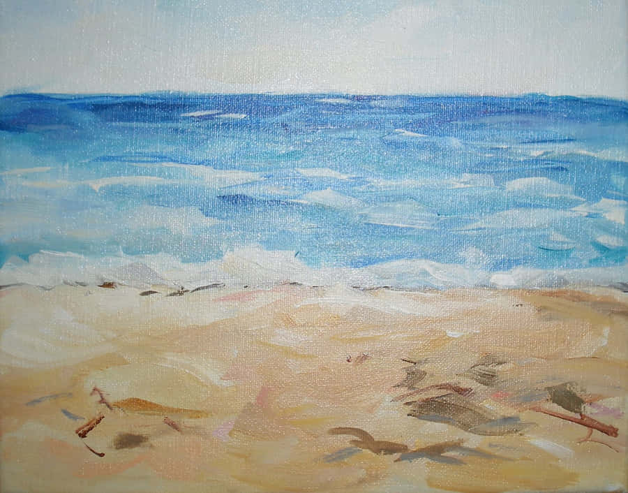 Tranquil Beach Sunset Painting Wallpaper