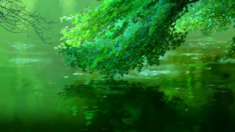 Tranquil Green Waterfront Wallpaper