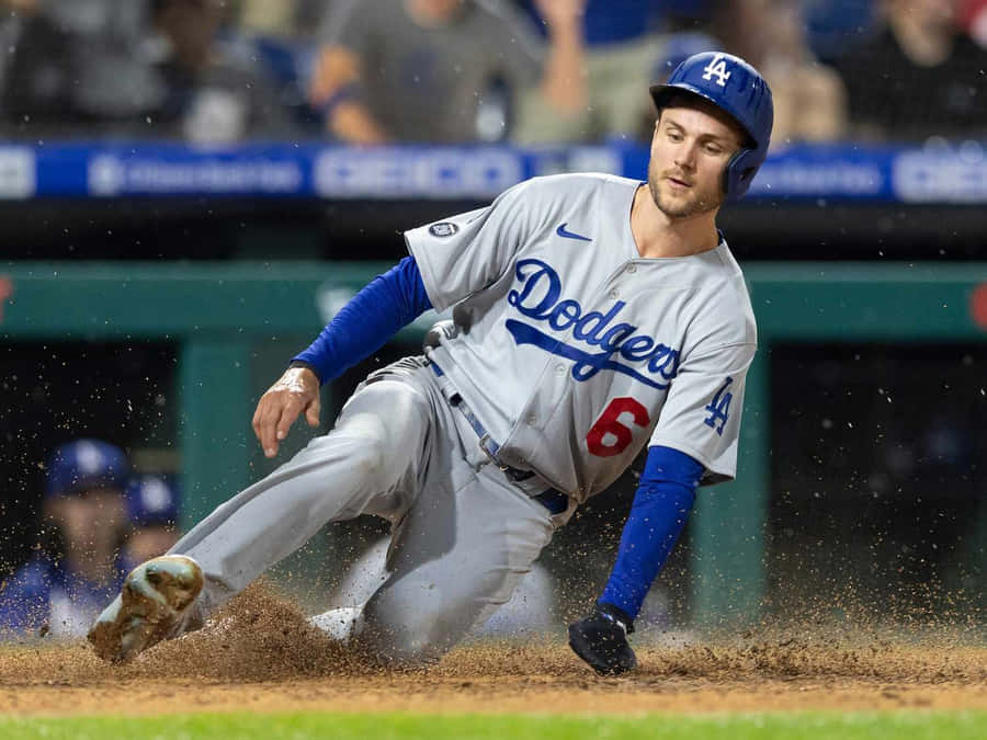 Trea Turner Sliding Into Base Dodgers Wallpaper