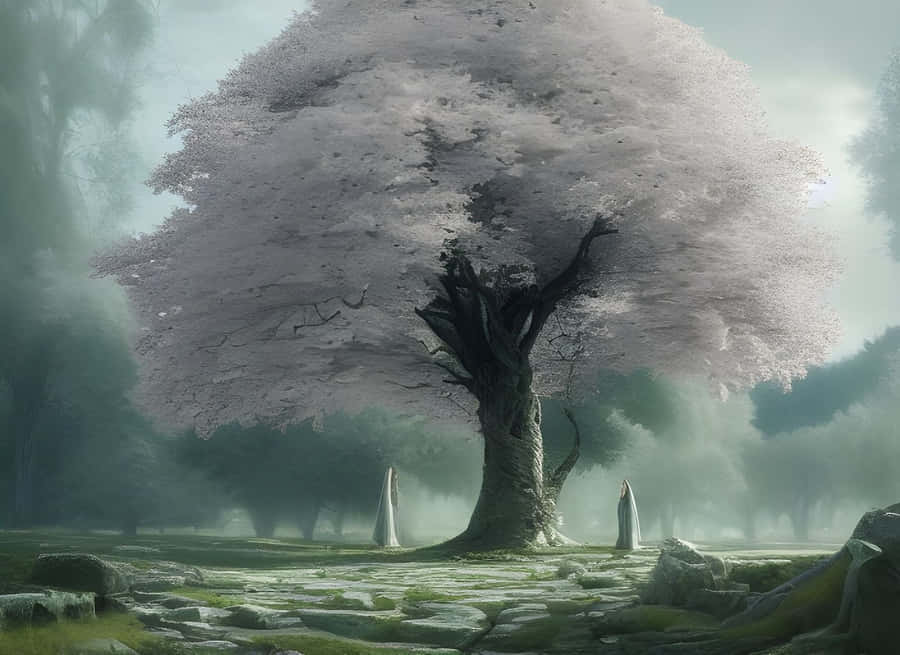 Tree Of Life With White Leaves Wallpaper