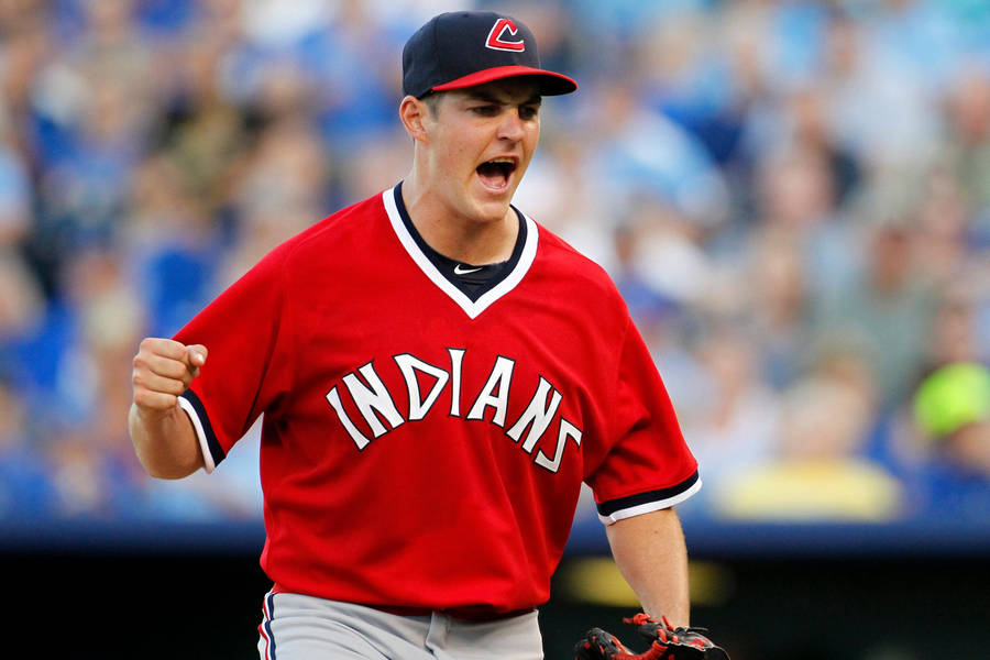 Trevor Bauer Wearing Red Cleveland Indians Jersey Wallpaper