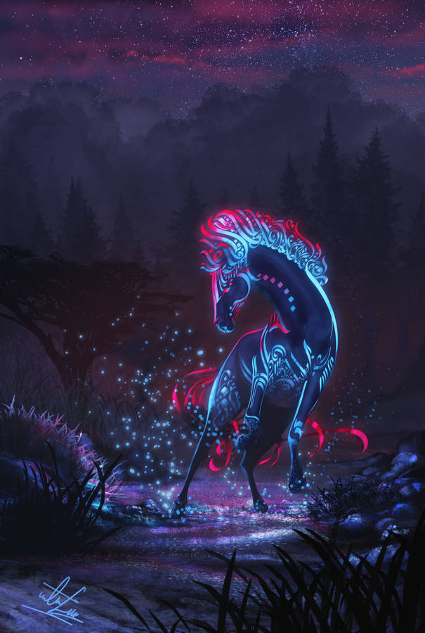 Tribal Horse Majestically Trots Against A Misty Mountain Range Wallpaper