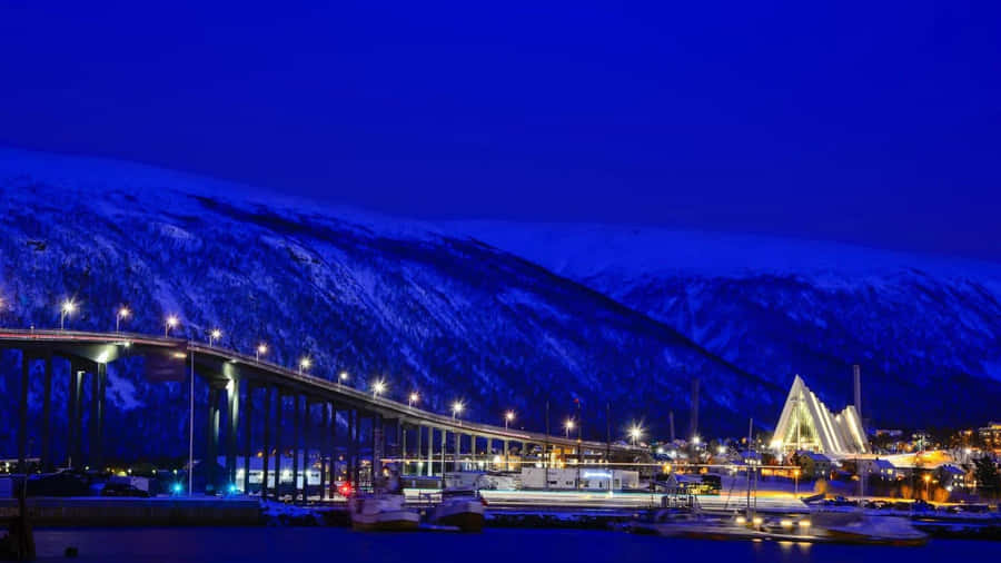 Tromso Nighttime Bridgeand Arctic Cathedral Wallpaper