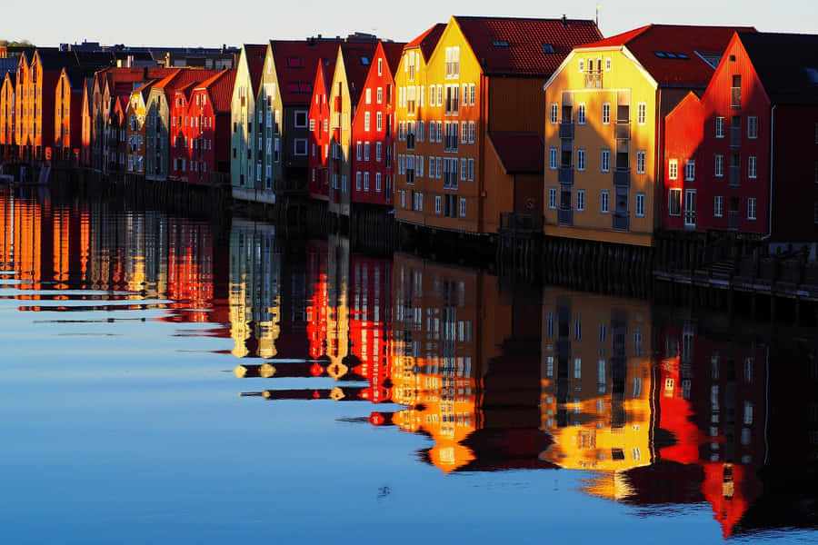 Trondheim Nidelva River Reflections Wallpaper