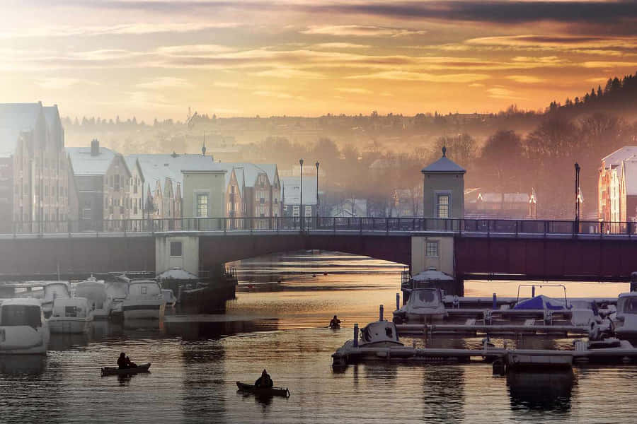 Trondheim Sunset Over River Nidelva Wallpaper
