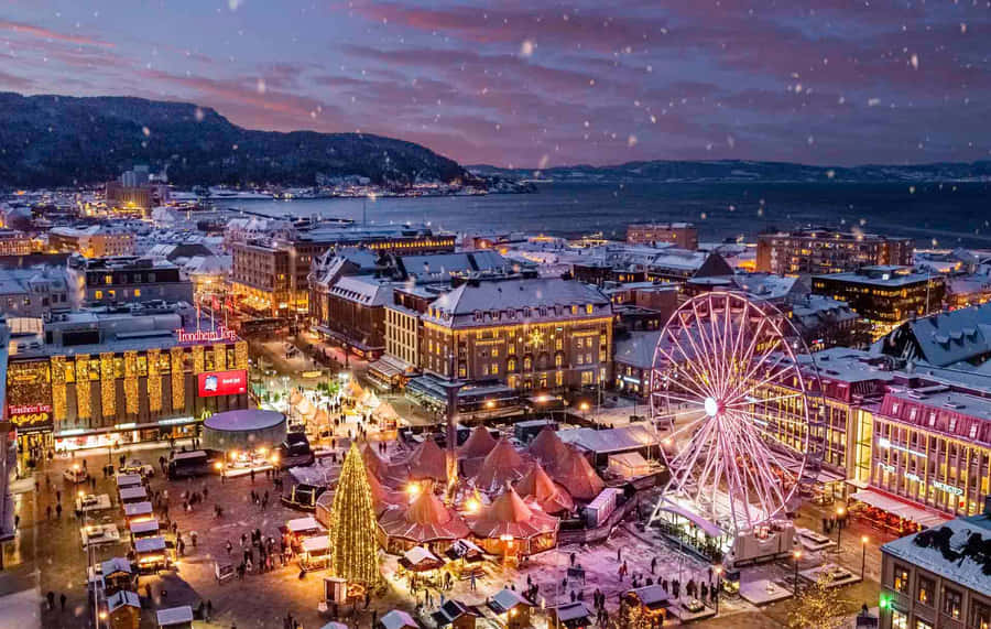 Trondheim Winter Night Market Ferris Wheel Wallpaper