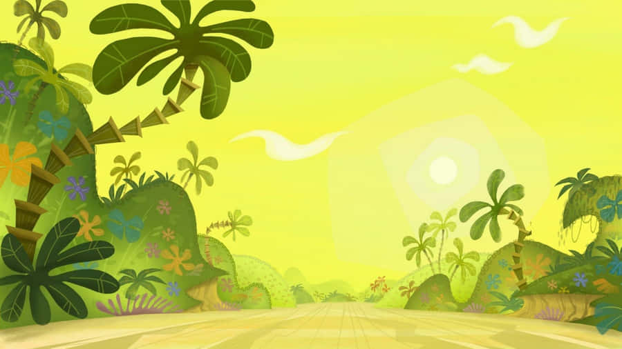 Tropical Cartoon Road Scene Wallpaper