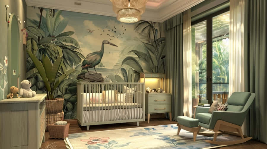 Tropical Themed Nursery Room Wallpaper