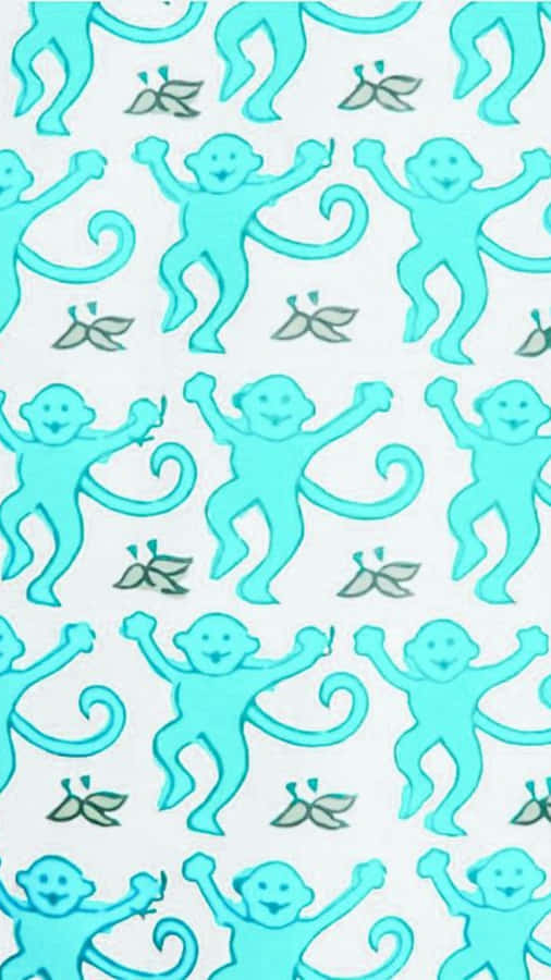 Turquoise Monkey Pattern Wallpaper