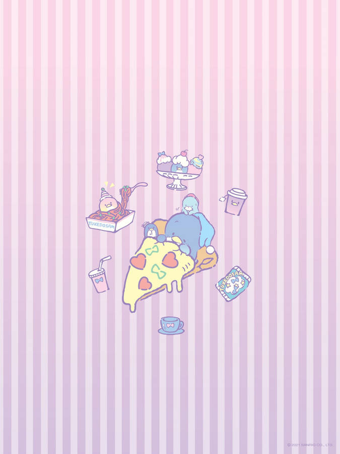 Tuxedo Sam Pink Pizza Bed Wallpaper
