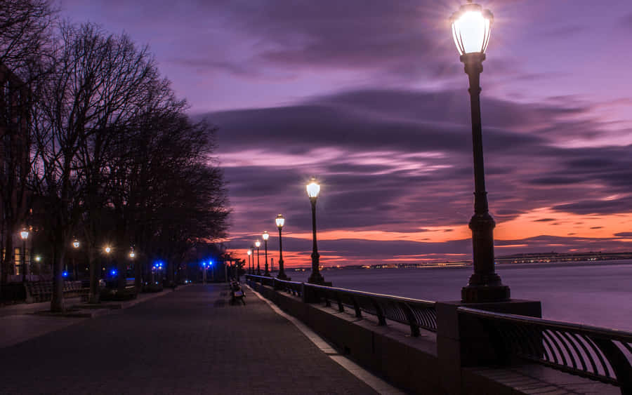 Twilight Lamp Post Alley Wallpaper