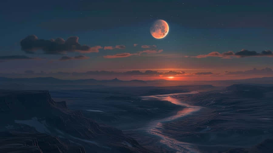 Twilight Moonrise Over Frozen Landscape.jpg Wallpaper