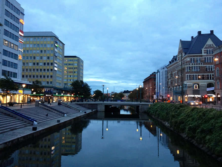 Twilight Reflections Malmo Sweden Wallpaper
