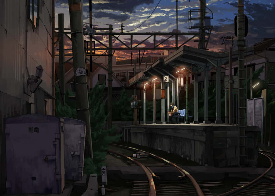 Twilight Train Station Platform Wallpaper