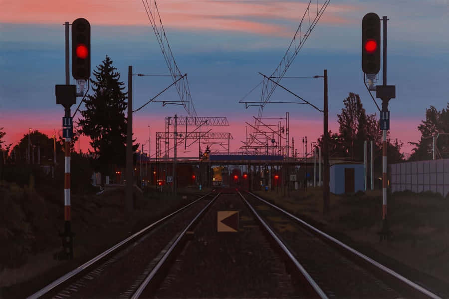 Twilight Train Tracks Liminal Space.jpg Wallpaper