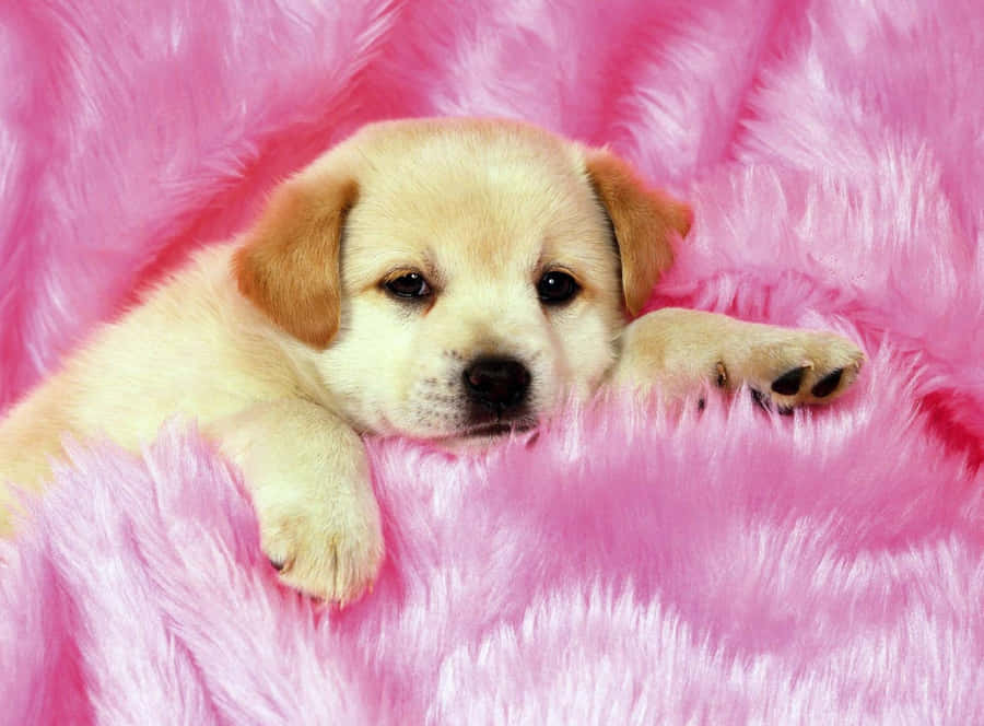 Two Cute And Cuddly Pink Puppies Sharing A Tender Moment. Wallpaper
