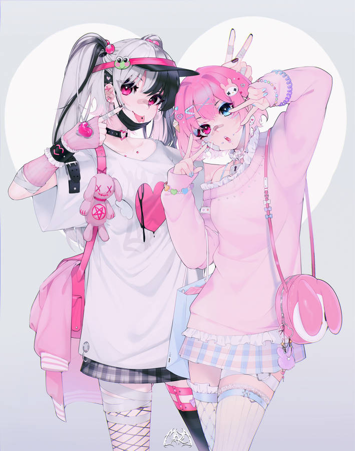 Two Cute Anime Girls Harajuku Style Wallpaper