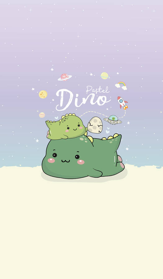 Two Green Dino Kawaii Iphone Wallpaper