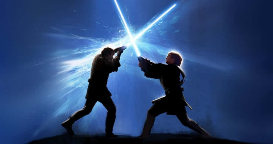 Two Jedi Knights Locked In A Fierce Lightsaber Duel Wallpaper