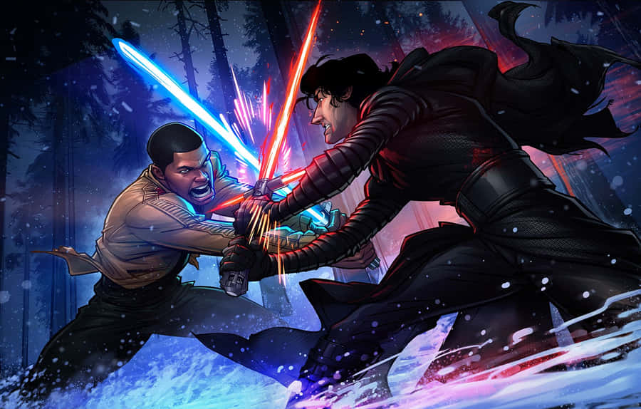 Two Jedi Knights Locked In A Lightsaber Duel Wallpaper