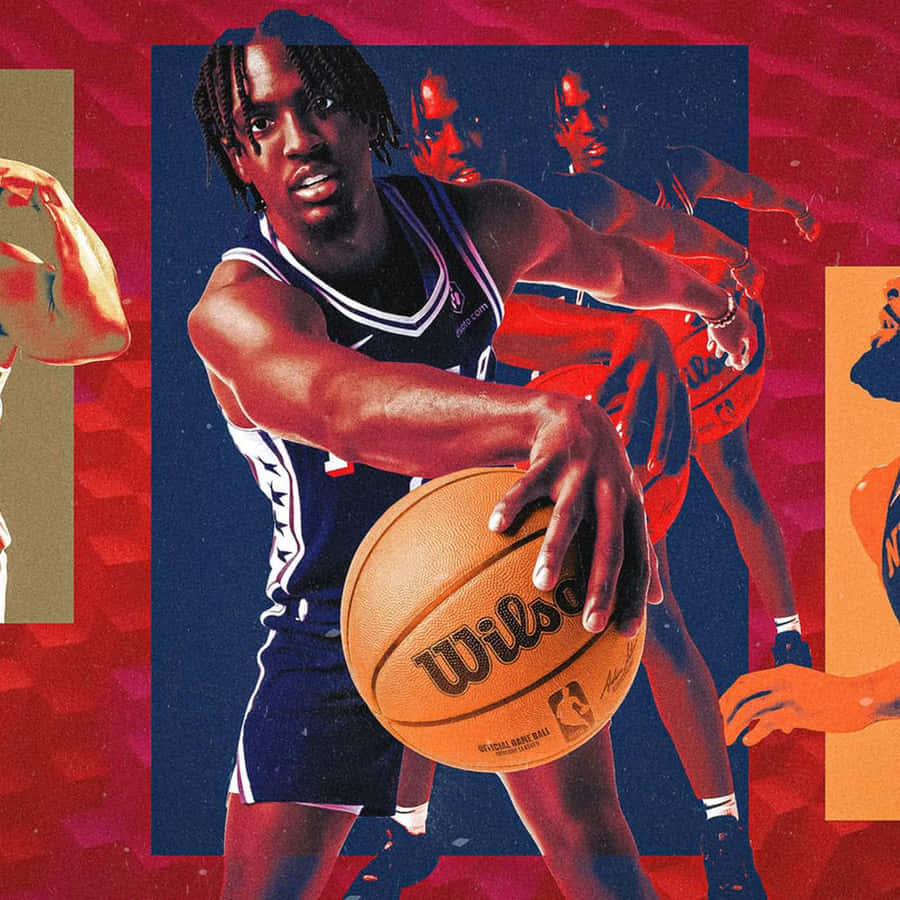 Tyrese Maxey Basketball Artwork Wallpaper