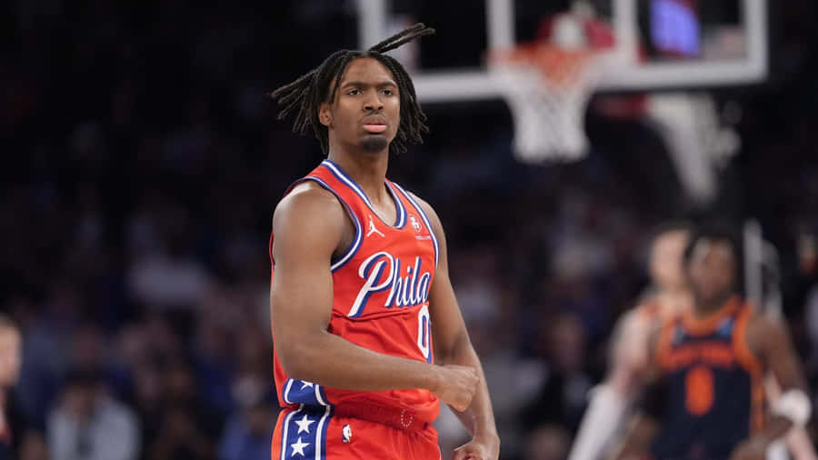 Tyrese Maxey Philadelphia76ers Court Presence Wallpaper
