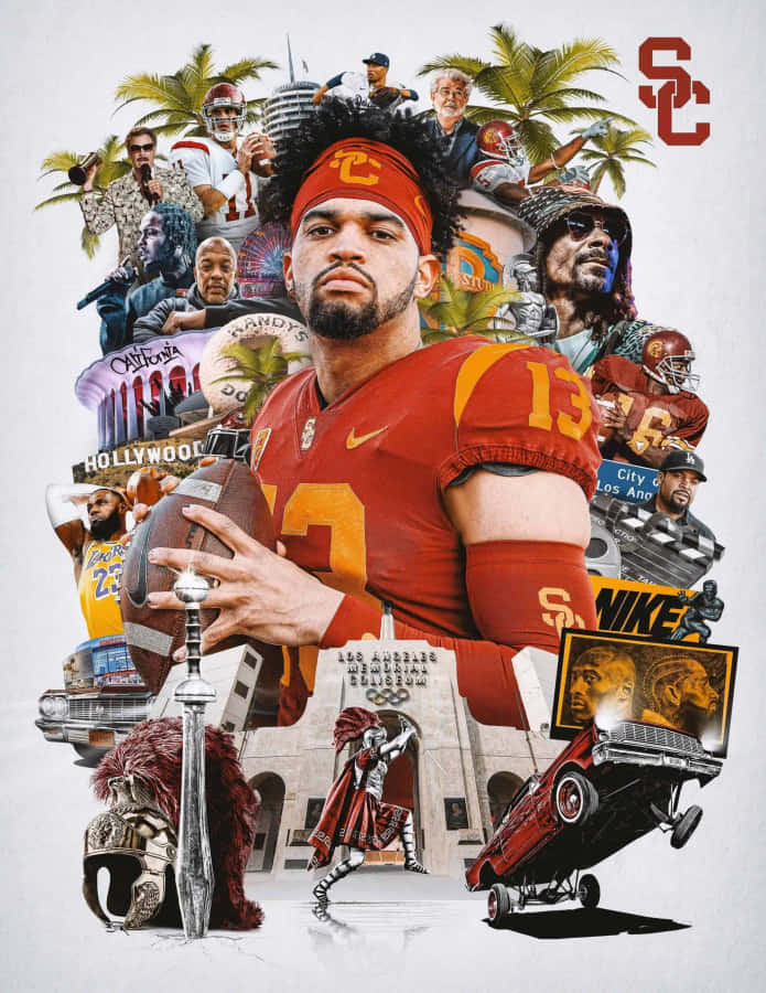 U S C Football Caleb Williams Collage Wallpaper