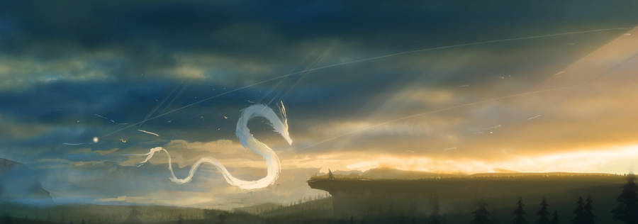 Ultra Wide 4k White Dragon Art Wallpaper