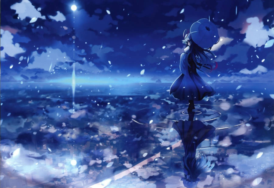 Unforgettable View Of A Blue Anime Scenery Wallpaper