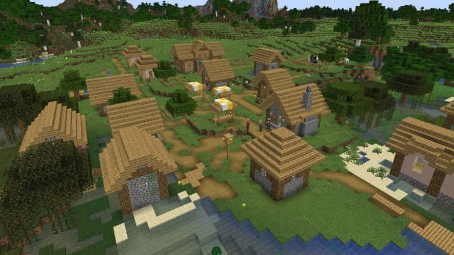 Unravel The Mysteries Of A Bustling Minecraft Village Wallpaper