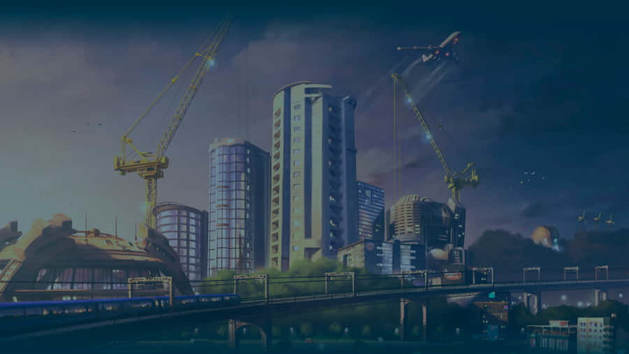 Urban Construction Skylineat Dusk Wallpaper