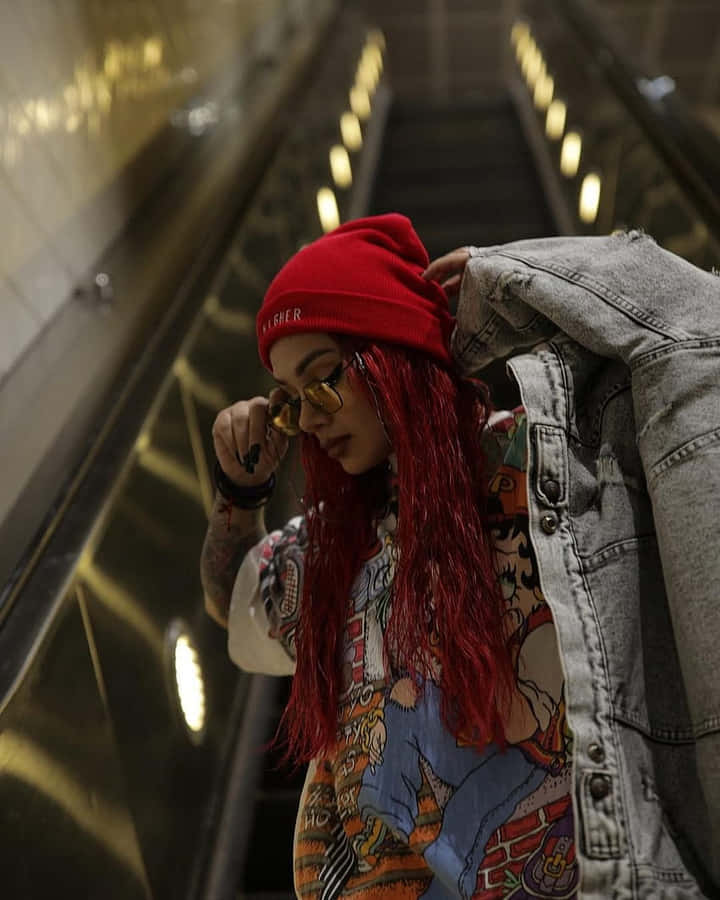 Urban_ Red_ Haired_ Artist_ Escalator Wallpaper