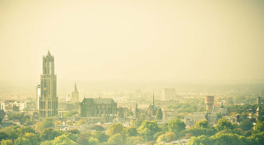 Utrecht Cityscape Dominating Dom Tower Wallpaper