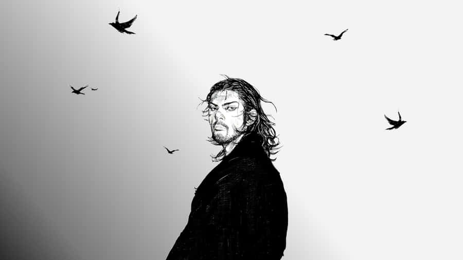 Vagabond Manga Characterwith Birds Wallpaper